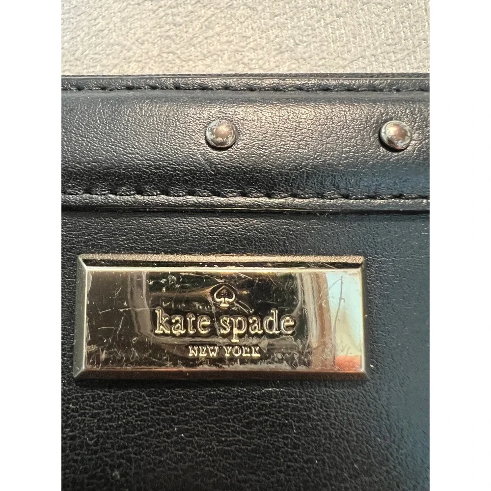Kate Spade Black Leather Studded Zip Around Wallet Long Continental Clutch - Picture 3 of 14